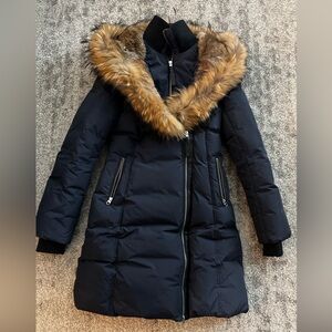 Mackage Navy Adali Shearling-Trimmed Down Coat XS